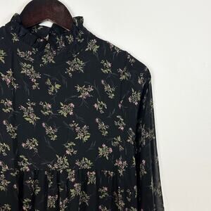 EN Black Floral High Neck Long Sleeve Midi Dress Size Small
